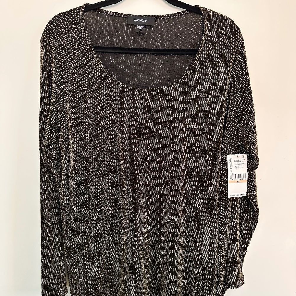 Karen Kane Running Wild Asymmetrical Gold &‎ Black Pullover Top Size 2X